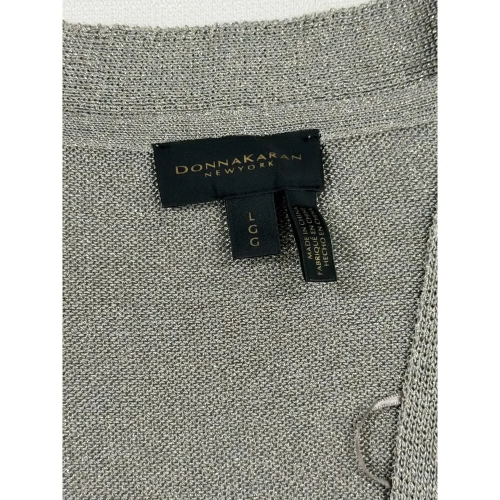 Donna Karan New York Cardigan Sweater Large Metallic Knit Gold Button NWT